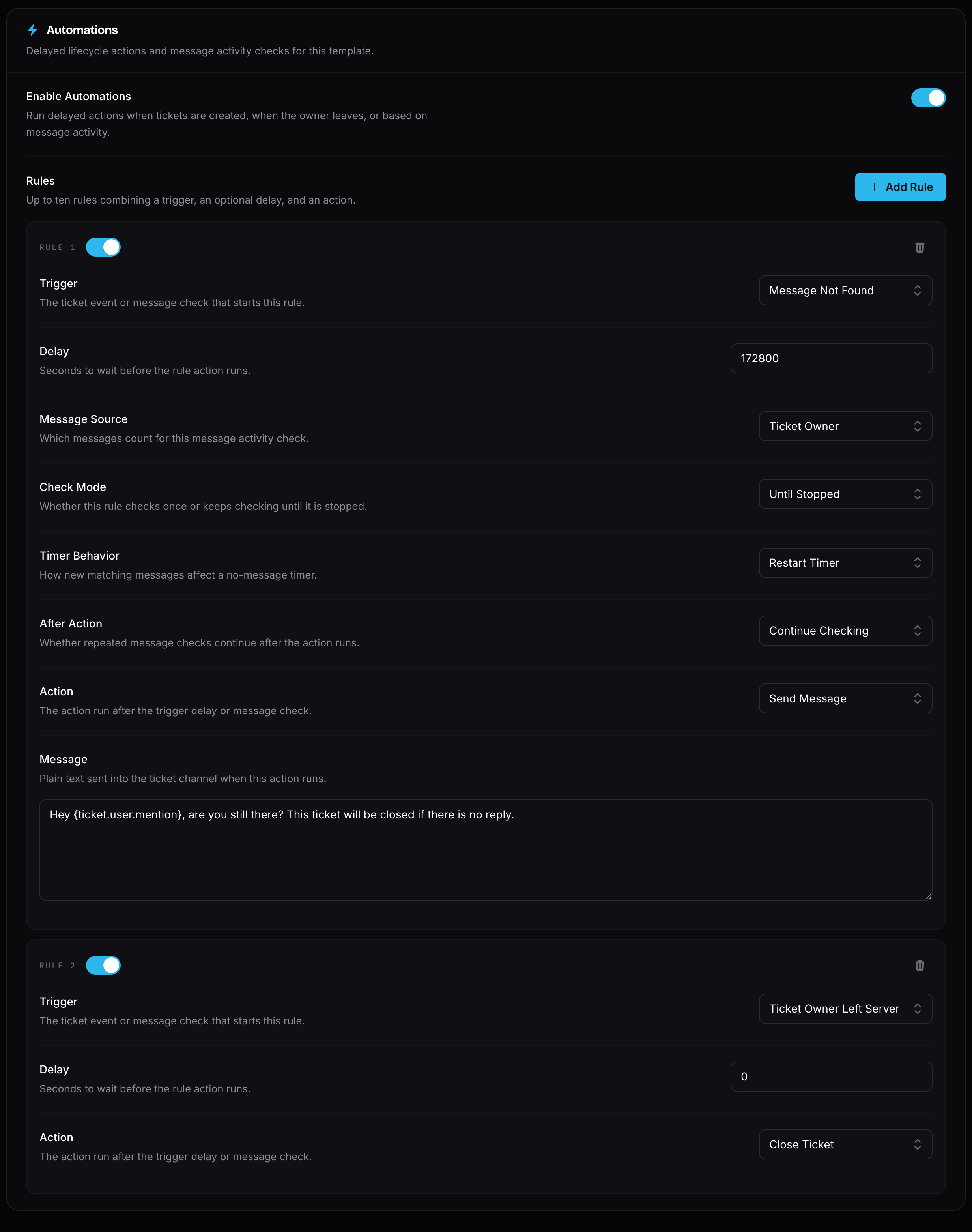 Ticket automations