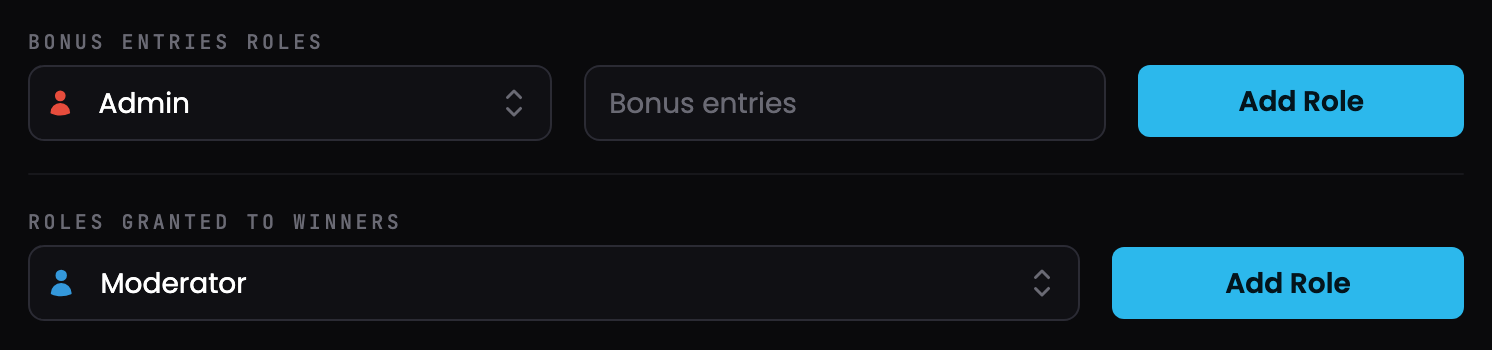 Bonus Entry Roles and Winner Roles