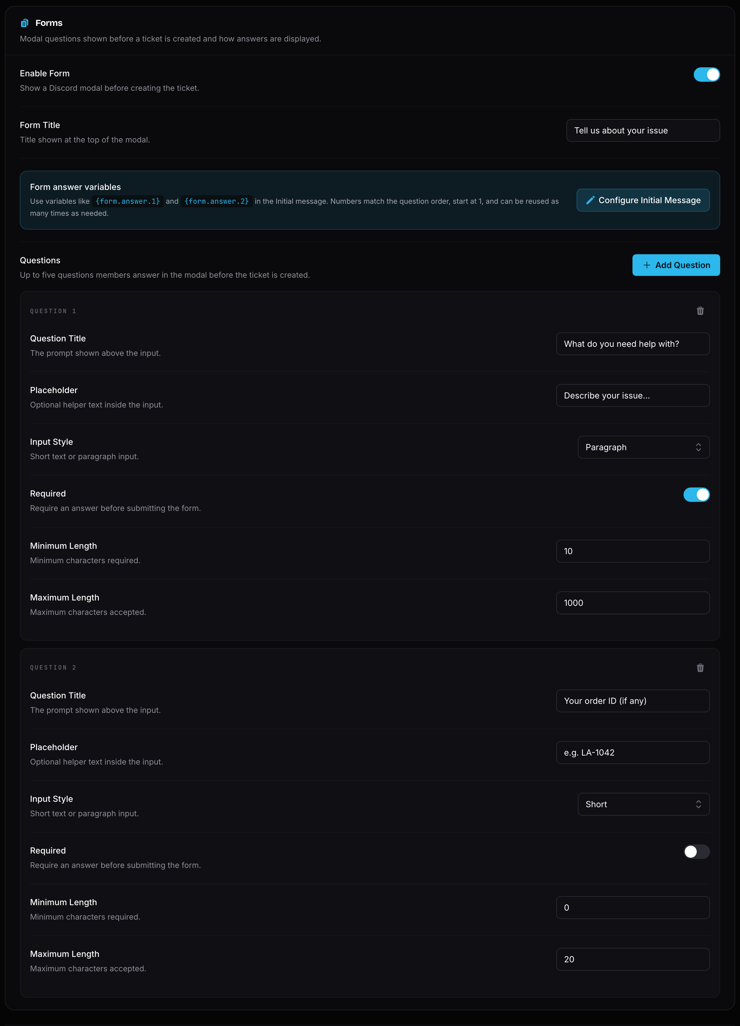 Ticket form