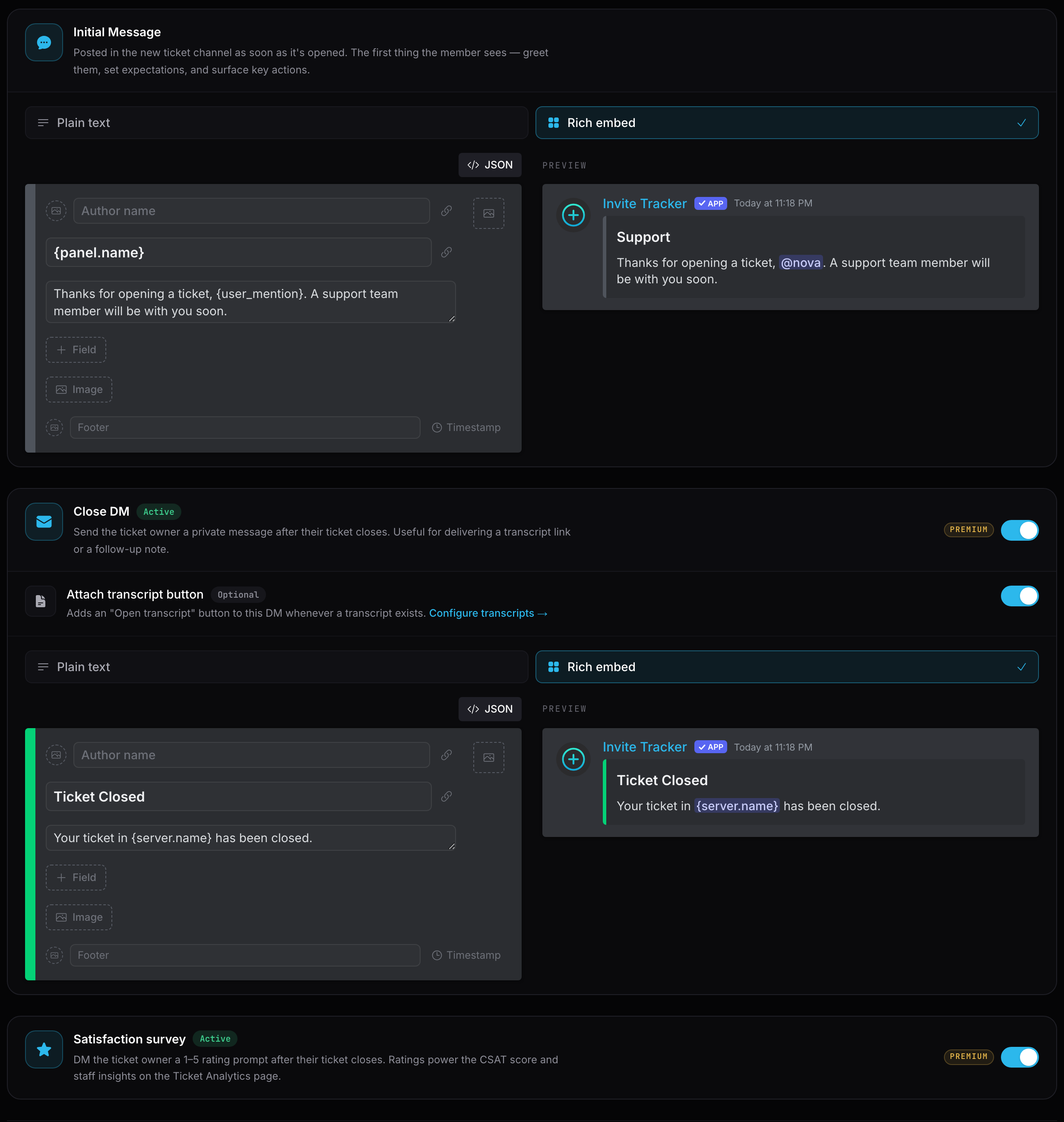 Ticket messages